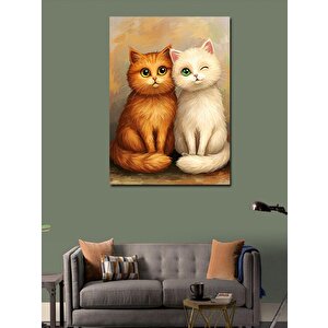 Kanvas Tablo Turuncu Ve Beyaz Kediler 100x140 cm