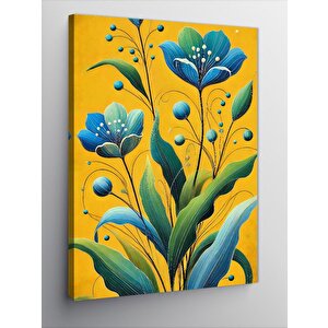 Kanvas Tablo Sarı Ve Mavi Çiçek Deseni 100x140 cm
