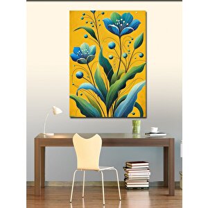 Kanvas Tablo Sarı Ve Mavi Çiçek Deseni 100x140 cm