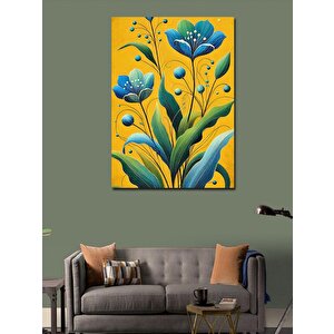 Kanvas Tablo Sarı Ve Mavi Çiçek Deseni 100x140 cm