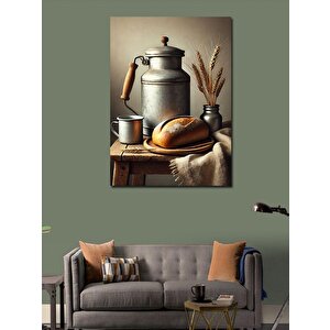 Kanvas Tablo Vintage Çay Ve Ekmek Seti 50x70 cm