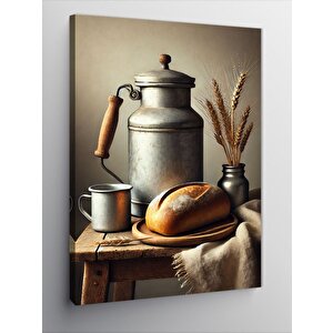 Kanvas Tablo Vintage Çay Ve Ekmek Seti 70x100 cm