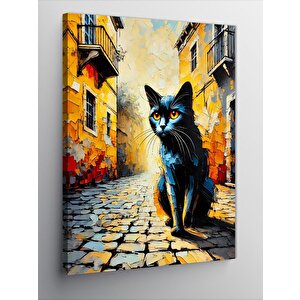 Kanvas Tablo Sokak Ve Siyah Kedi 100x140 cm