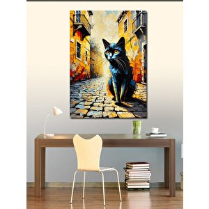 Kanvas Tablo Sokak Ve Siyah Kedi 100x140 cm