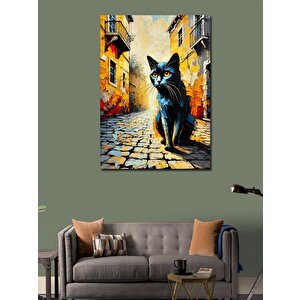 Kanvas Tablo Sokak Ve Siyah Kedi 100x140 cm