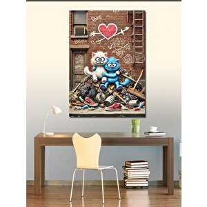 Kanvas Tablo Duvar Graffitisi Ve Kediler 50x70 cm