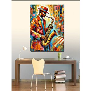 Kanvas Tablo Caz Saksafoncu Ve Renkli Enerji 50x70 cm