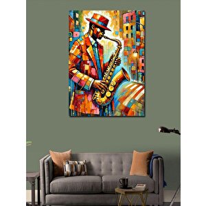 Kanvas Tablo Caz Saksafoncu Ve Renkli Enerji 50x70 cm