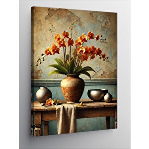 Kanvas Tablo Ahşap Masada Çiçekler 70x100 cm