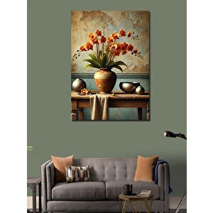 Kanvas Tablo Ahşap Masada Çiçekler 70x100 cm