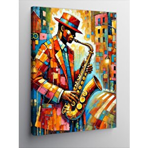 Kanvas Tablo Caz Saksafoncu Ve Renkli Enerji 70x100 cm
