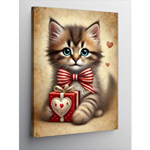 Kanvas Tablo Sevimli Kedi Ve Hediye Kutusu 70x100 cm
