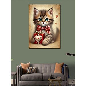 Kanvas Tablo Sevimli Kedi Ve Hediye Kutusu 70x100 cm