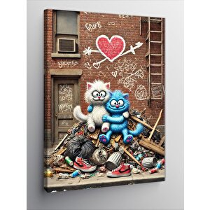 Kanvas Tablo Duvar Graffitisi Ve Kediler 70x100 cm