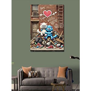 Kanvas Tablo Duvar Graffitisi Ve Kediler 70x100 cm