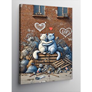 Kanvas Tablo Graffiti Kediler Ve Sokak Aşkı 50x70 cm
