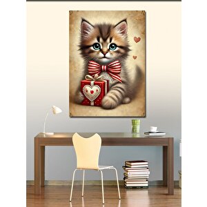 Kanvas Tablo Sevimli Kedi Ve Hediye Kutusu 50x70 cm