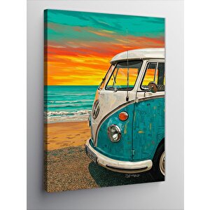 Kanvas Tablo Plajdaki Retro Minibüs 100x140 cm