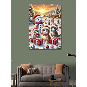 Kanvas Tablo Kardan Adam Ve Noel Kutlaması 100x140 cm