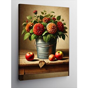 Kanvas Tablo Çiçek Kovası Ve Elmalar 50x70 cm