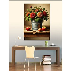 Kanvas Tablo Çiçek Kovası Ve Elmalar 50x70 cm