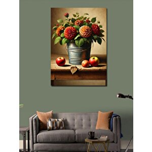 Kanvas Tablo Çiçek Kovası Ve Elmalar 50x70 cm