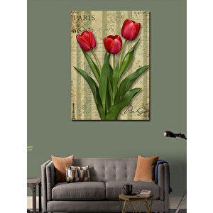 Kanvas Tablo Eiffel Kulesi Ve Kırmızı Laleler 100x140 cm