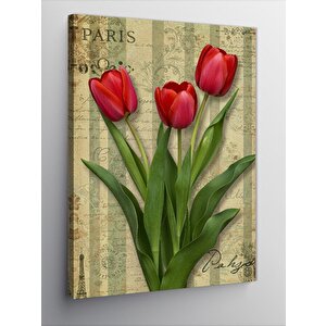 Kanvas Tablo Eiffel Kulesi Ve Kırmızı Laleler 70x100 cm