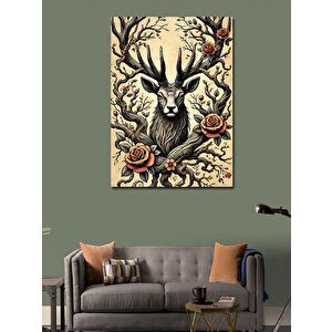Kanvas Tablo Çiçek Taçlı Geyik Portresi 100x140 cm