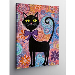 Kanvas Tablo Fiyonk Takmış Siyah Kedi 100x140 cm