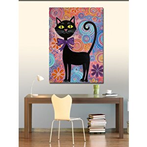 Kanvas Tablo Fiyonk Takmış Siyah Kedi 100x140 cm