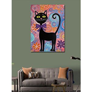 Kanvas Tablo Fiyonk Takmış Siyah Kedi 100x140 cm