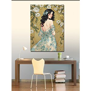 Kanvas Tablo Zarif Kadın Ve Çiçekli Arka Plan 50x70 cm