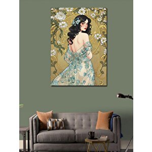 Kanvas Tablo Zarif Kadın Ve Çiçekli Arka Plan 50x70 cm