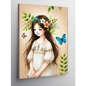 Kanvas Tablo Çiçekli Kız Ve Kelebek 50x70 cm
