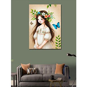 Kanvas Tablo Çiçekli Kız Ve Kelebek 50x70 cm