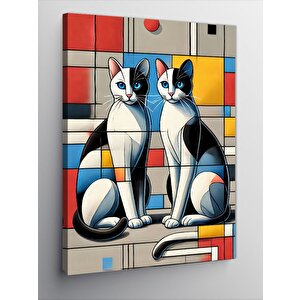 Kanvas Tablo Sanatsal Geometrik Kediler 50x70 cm