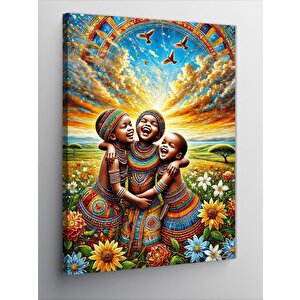 Kanvas Tablo Mutlu Çocuklar  Ve Çiçekler 70x100 cm