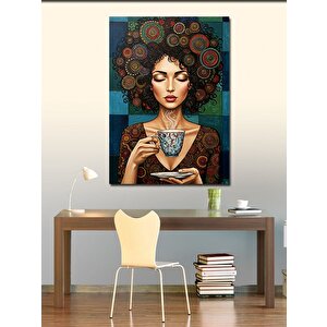 Kanvas Tablo Kahve İçen Afro Kadın 100x140 cm