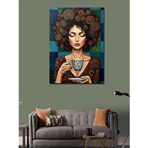 Kanvas Tablo Kahve İçen Afro Kadın 100x140 cm