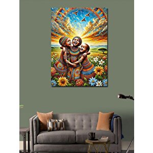 Kanvas Tablo Mutlu Çocuklar  Ve Çiçekler 50x70 cm