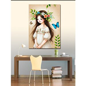 Kanvas Tablo Çiçekli Kız Ve Kelebek 100x140 cm