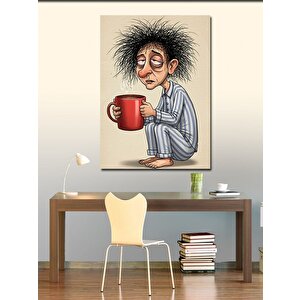 Kanvas Tablo Sabah Kahvesi İçen Yorgun Adam 70x100 cm