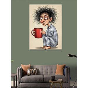 Kanvas Tablo Sabah Kahvesi İçen Yorgun Adam 70x100 cm