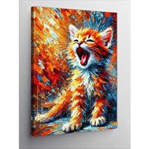 Kanvas Tablo Alevli Kedi Ve Enerji Patlaması 100x140 cm