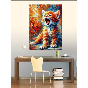 Kanvas Tablo Alevli Kedi Ve Enerji Patlaması 70x100 cm