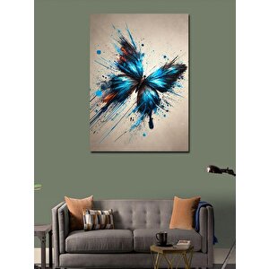 Kanvas Tablo Renk Patlaması Ve Mavi Kelebek 50x70 cm