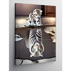 Kanvas Tablo Yansıma Kaplan Ve Yavru Kedi 50x70 cm