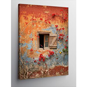 Kanvas Tablo Çiçeklerle Süslenmiş Pencere 100x140 cm