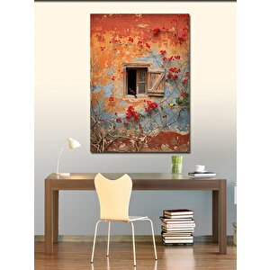 Kanvas Tablo Çiçeklerle Süslenmiş Pencere 100x140 cm
